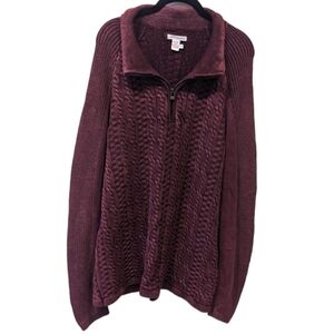 Carbon2Cobalt Plum/Berry Cable Knit Quarter Zip Men's Grandpa Sweater (XL)